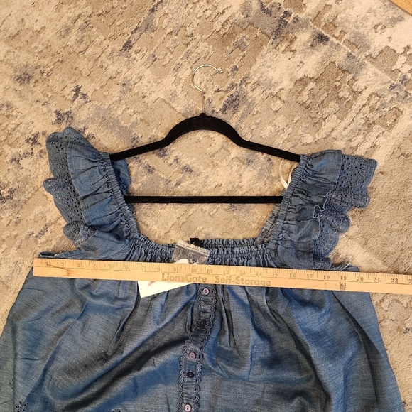 NWT Jessica Simpson Stretch Chambray Eyelet Ruffle Sleeve Violetta Top Size XL - Picture 7 of 16